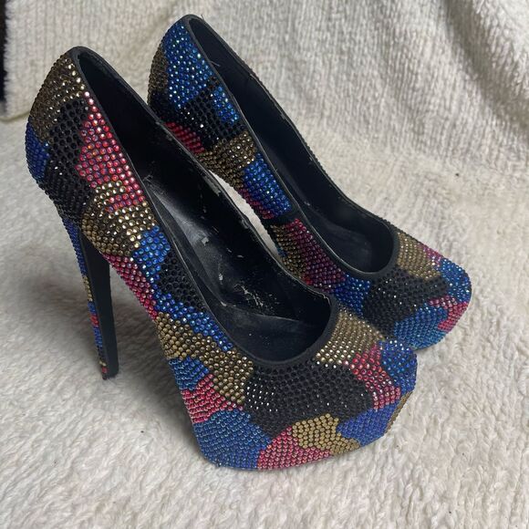 Steve Madden Dyvinal Rhinestones Multi Color slip on platform heels SZ8.5 - Picture 7 of 14